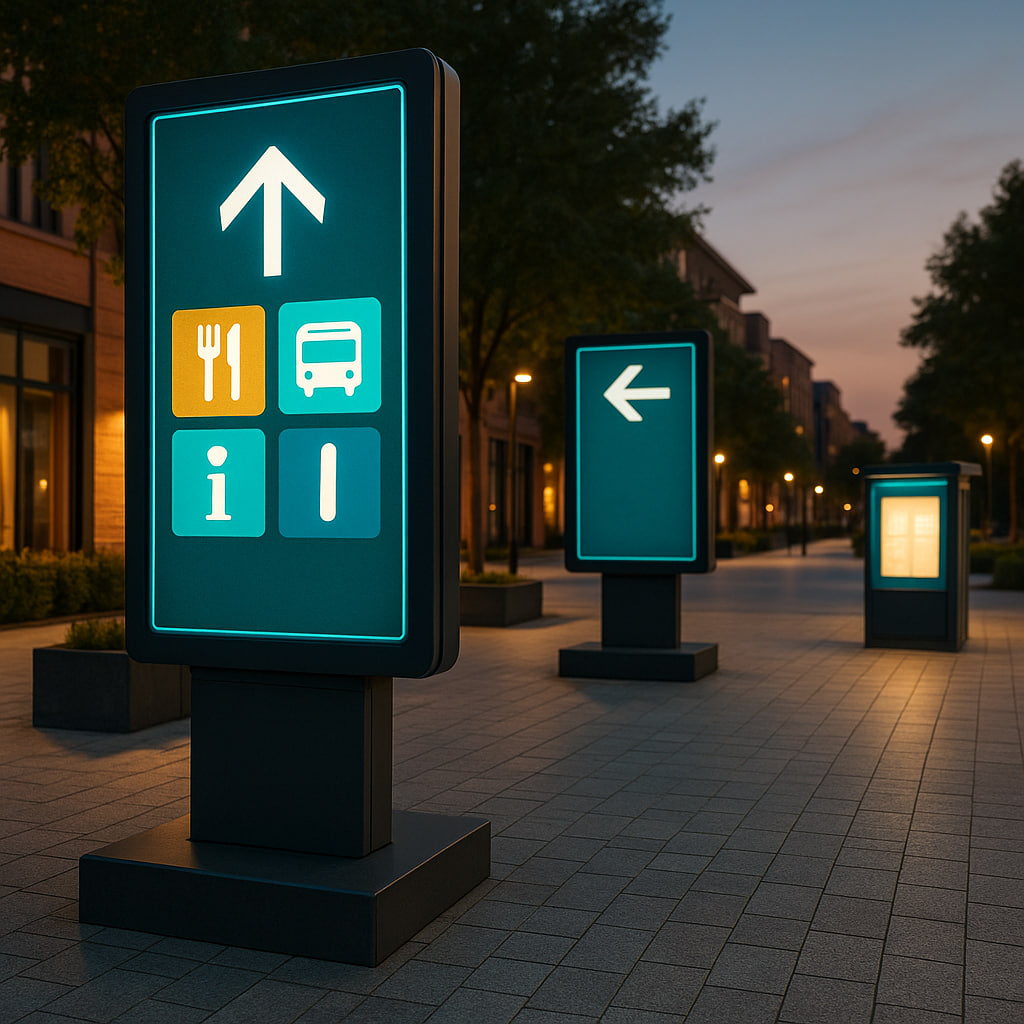 گرافیک محیطیِ راه‌یابی (Wayfinding — راه‌یابی): تایپوگرافی خوانا و کدگذاری رنگی سازگار با دفترچه هویت بصری